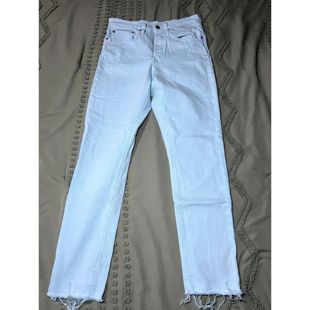 Levis teal 501 teal button fly raw hem skinny jeans womens 27 normcore casual